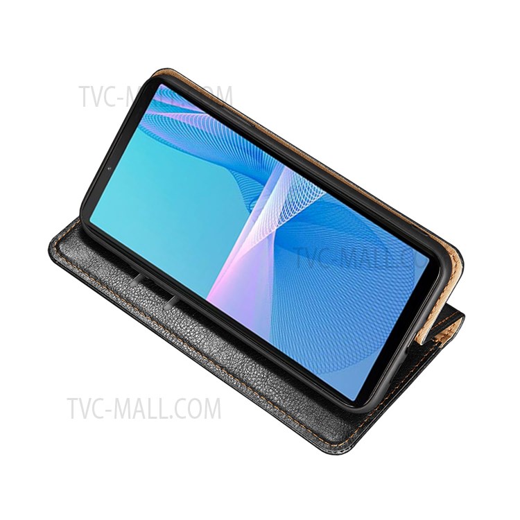 Solid Color Auto-absorbed Closure PU Leather Wallet Stand Phone Shell Case for Sony Xperia 5 III 5G - Black-5
