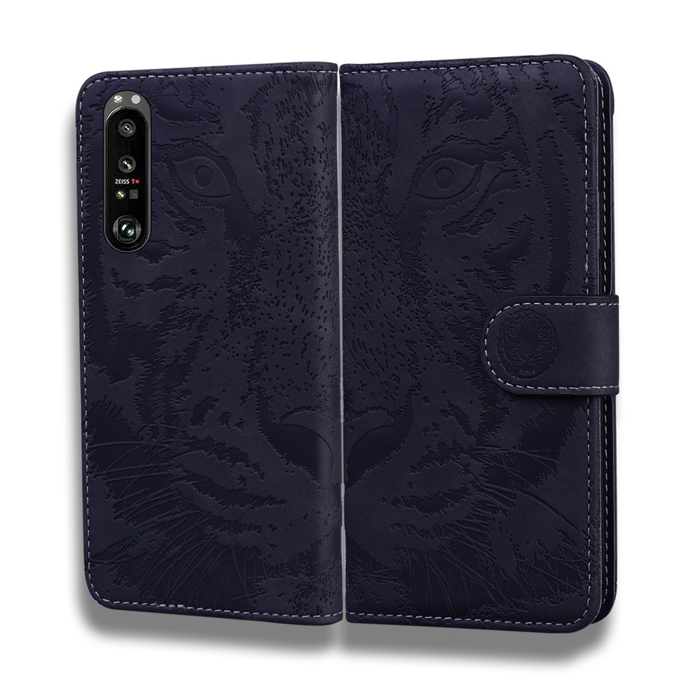Tiger Imprint Pattern Flip Phone Case Full Protection Leather Wallet Stand Phone Shell for Sony Xperia 1 III 5G - Black-1