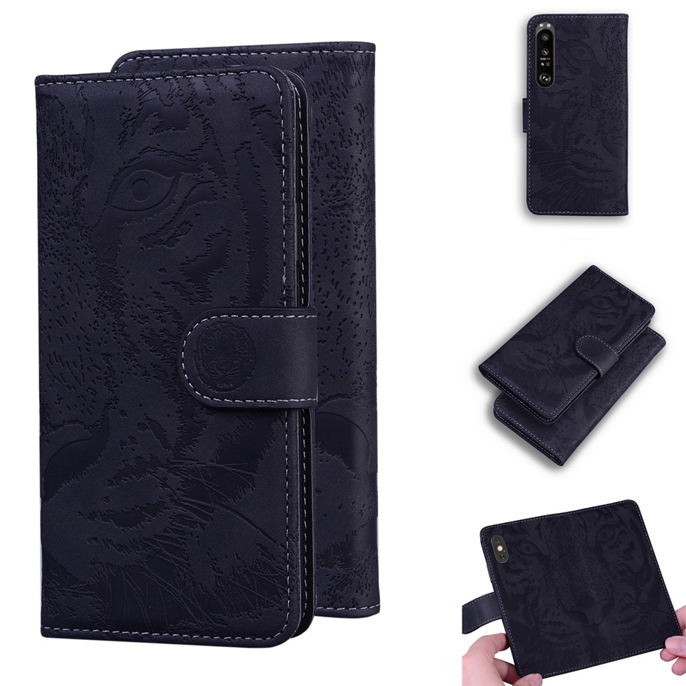 Tiger Imprint Pattern Flip Phone Case Full Protection Leather Wallet Stand Phone Shell for Sony Xperia 1 III 5G - Black-7