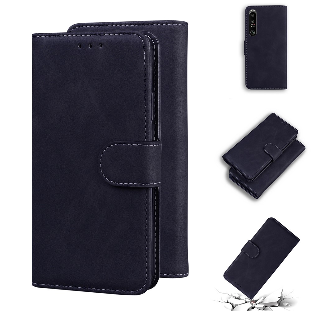 For Sony Xperia 1 III 5G Shockproof Quality Leather Protective Phone Case Shell with Stand and Wallet - Black-7