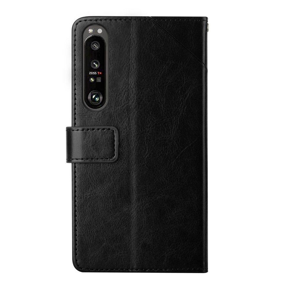 TPU+PU Leather Phone Case Stylish Y-shaped Line Imprinting Wallet Shell Stand Cover for Sony Xperia 5 III 5G - Black-10