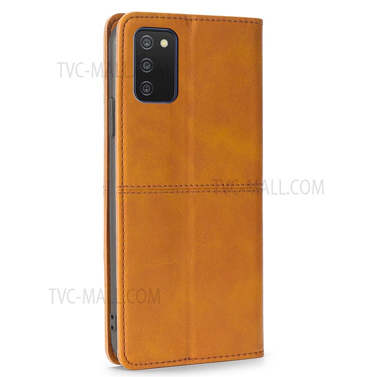Shockproof Stylish Card Slots Design Auto-absorbed Magnetic Closure Leather Phone Stand Cover for Samsung Galaxy A03s (164.2 x 75.9 x 9.1mm) - Light Brown-3