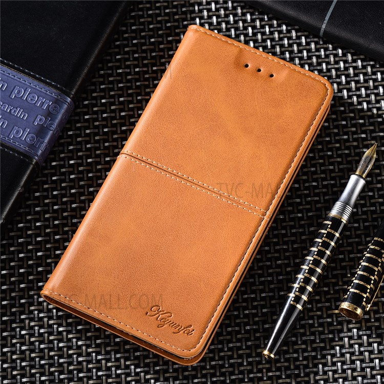 Shockproof Stylish Card Slots Design Auto-absorbed Magnetic Closure Leather Phone Stand Cover for Samsung Galaxy A03s (164.2 x 75.9 x 9.1mm) - Light Brown-6