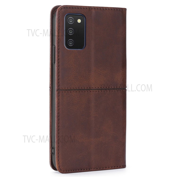 Card Slots Design Auto-absorbed Magnetic Closing Scratch-resistant Anti-drop Leather Phone Stand Cover for Samsung Galaxy A03s (166.5 x 75.98 x 9.14mm) - Dark Brown-3