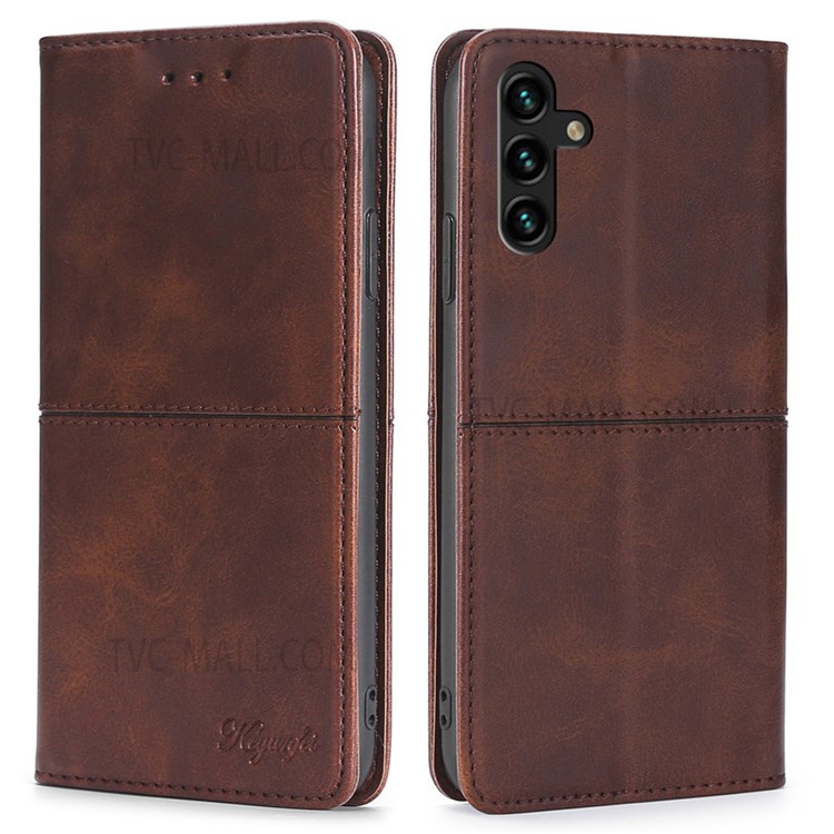 Well-protected Anti-drop Card Slots Design Auto-absorbed Magnetic Closure Leather Phone Stand Case for Samsung Galaxy A13 5G - Dark Brown-1