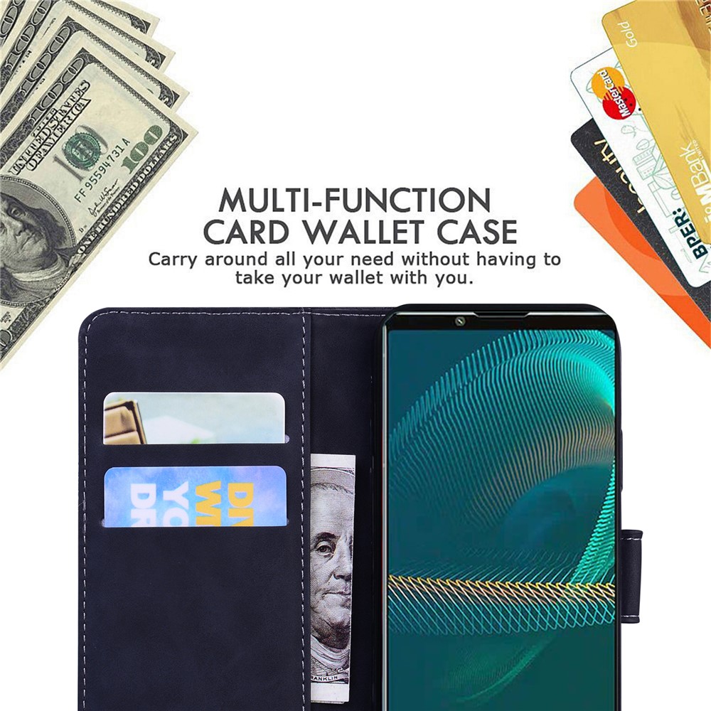 Vivid Butterfly Printing Skin-touch Dual-sided Magnetic Clasp PU Leather Phone Case with Wallet and Stand for Sony Xperia 5 III 5G - Black-7