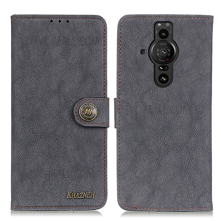 KHAZNEH Vintage Split Leather Case Scratch-resistant Magnetic Clasp Stand Phone Shell with Wallet for Sony Xperia Pro-I - Black-1