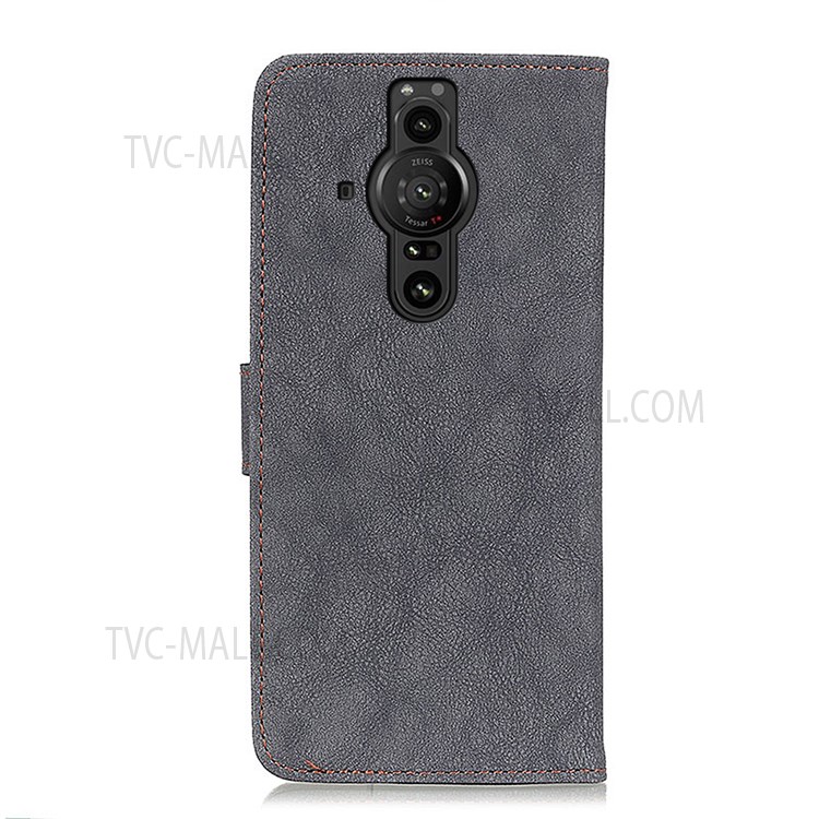KHAZNEH Vintage Split Leather Case Scratch-resistant Magnetic Clasp Stand Phone Shell with Wallet for Sony Xperia Pro-I - Black-3