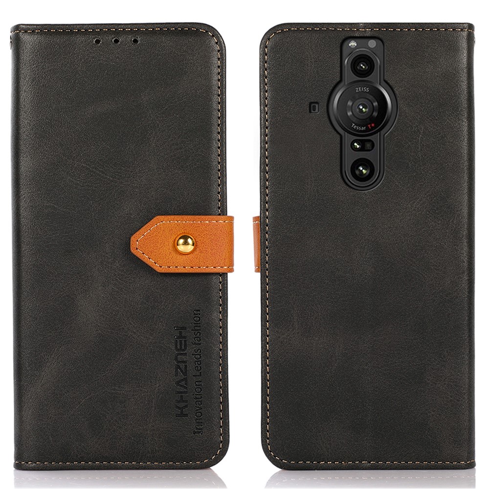 KHAZNEH PU Leather Viewing Stand Cover Magnetic Golden Clasp Wallet Flip Case for Sony Xperia Pro-I - Black-1