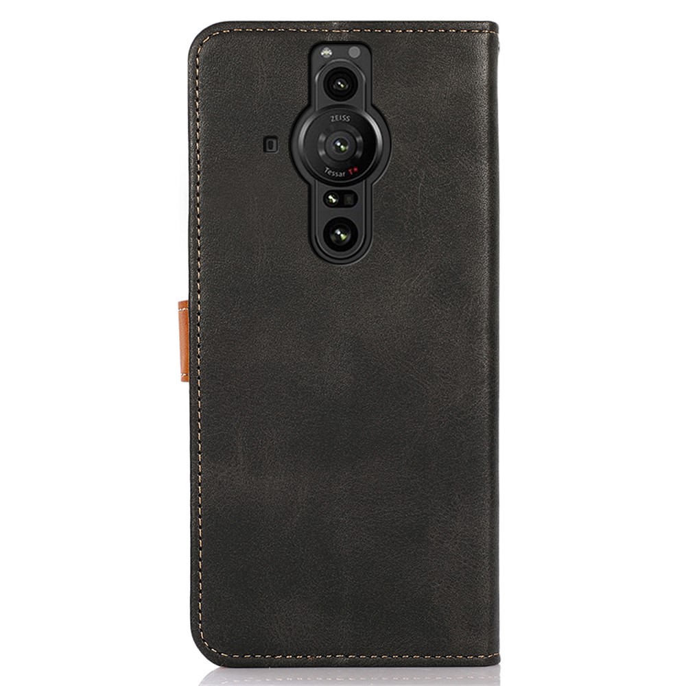 KHAZNEH PU Leather Viewing Stand Cover Magnetic Golden Clasp Wallet Flip Case for Sony Xperia Pro-I - Black-2