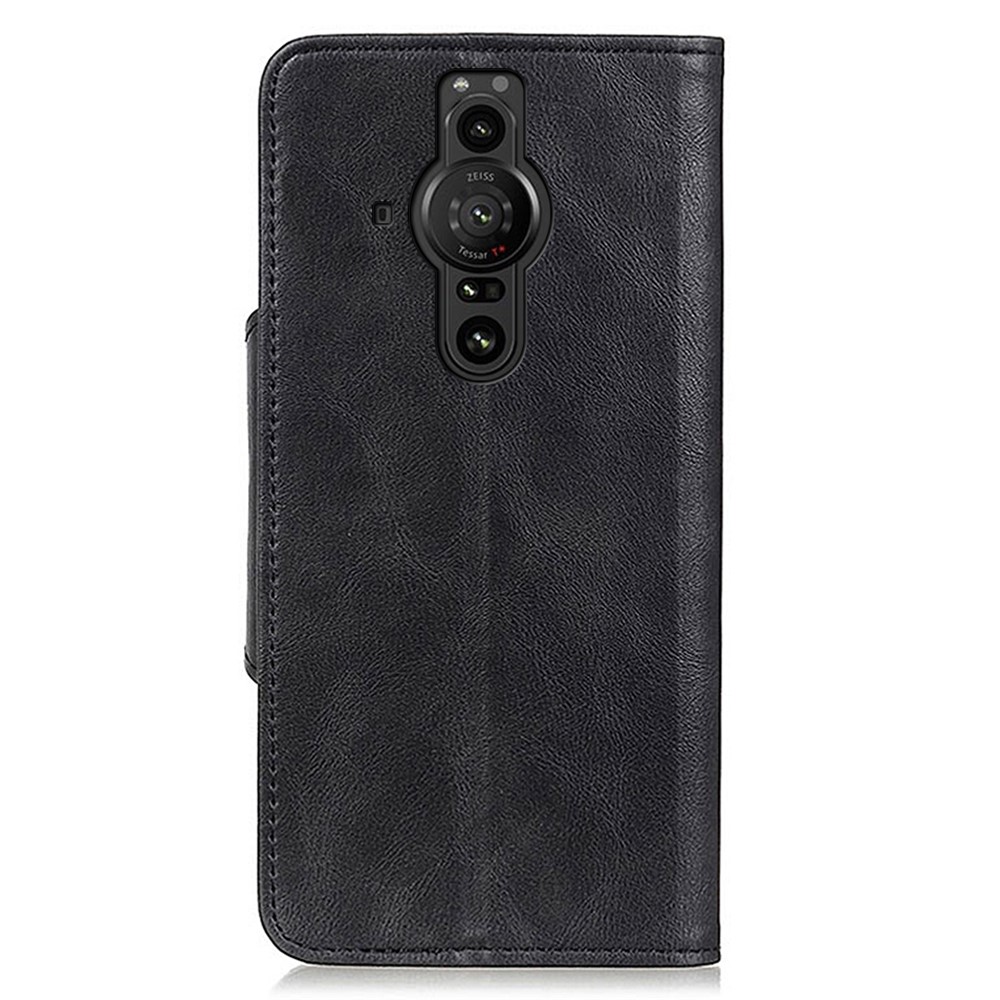 PU Leather Brass Buckle Magnetic Clasp Case Wallet Stand Shockproof TPU Interior Flip Cover for Sony Xperia Pro-I - Black-3