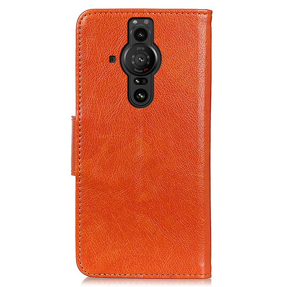 Magnetic Closure Nappa Texture Split Leather Case Flip Folio Stand Wallet Phone Cover for Sony Xperia Pro-I - Orange-3