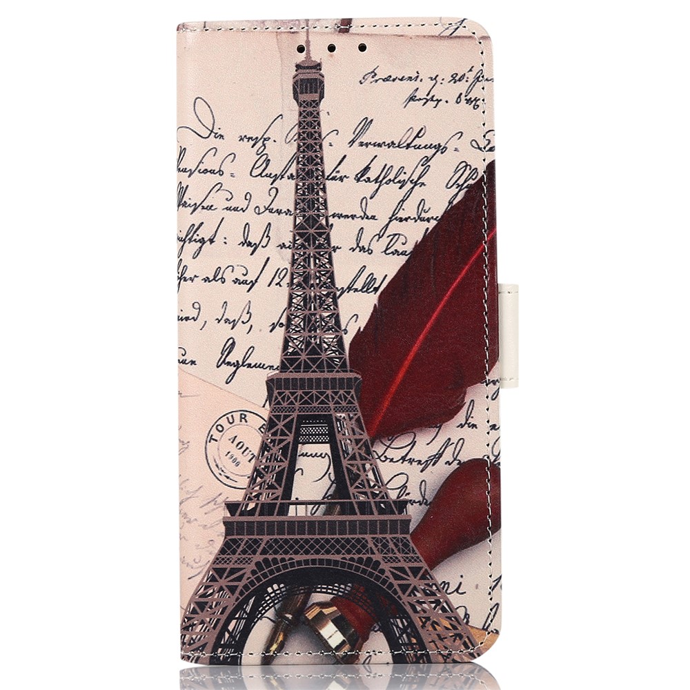 Pattern Printing PU Leather Wallet Case Stand Magnetic Closure Flip Cover for Sony Xperia Pro-I - Eiffel Tower and Feather-2