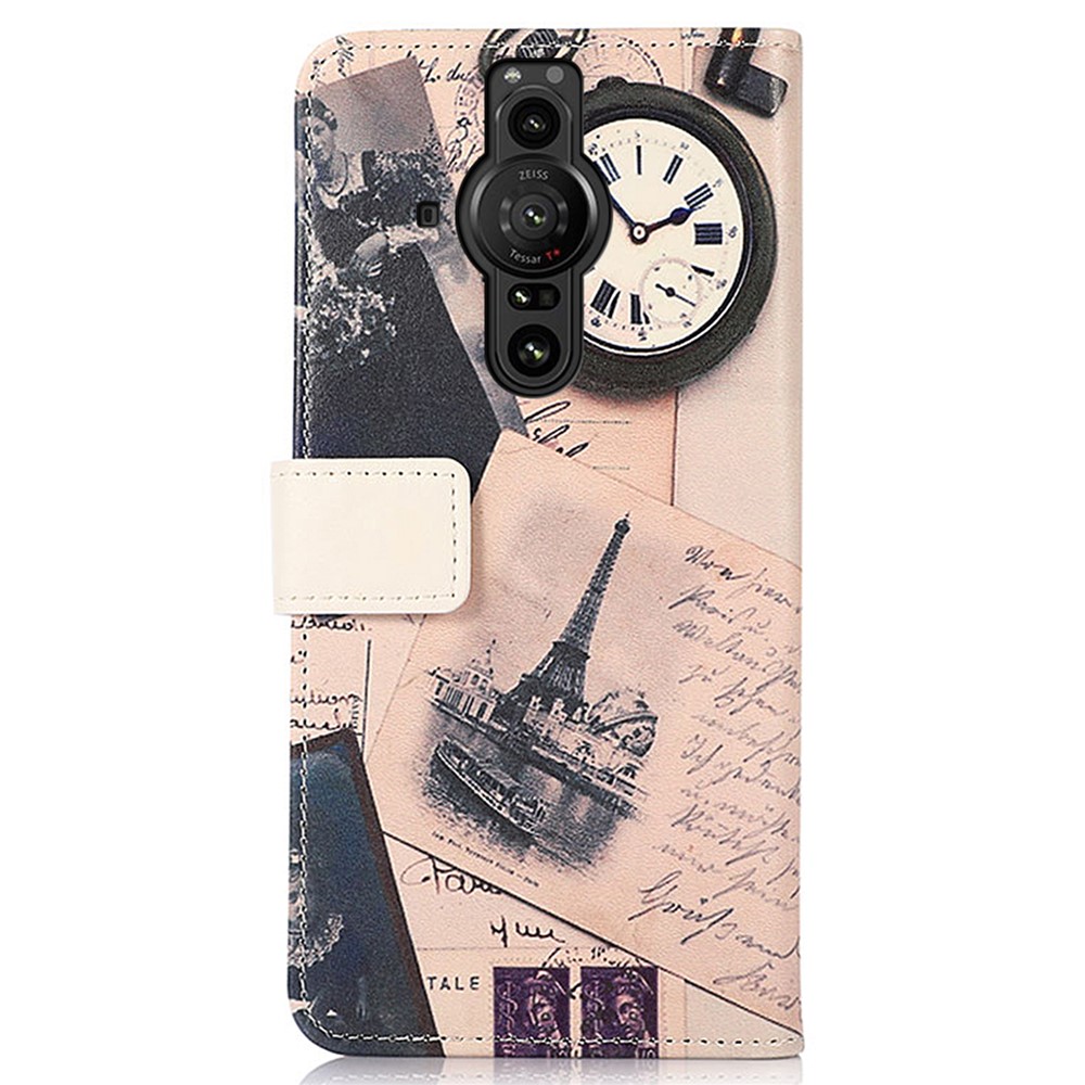 Pattern Printing PU Leather Wallet Case Stand Magnetic Closure Flip Cover for Sony Xperia Pro-I - Eiffel Tower and Feather-3
