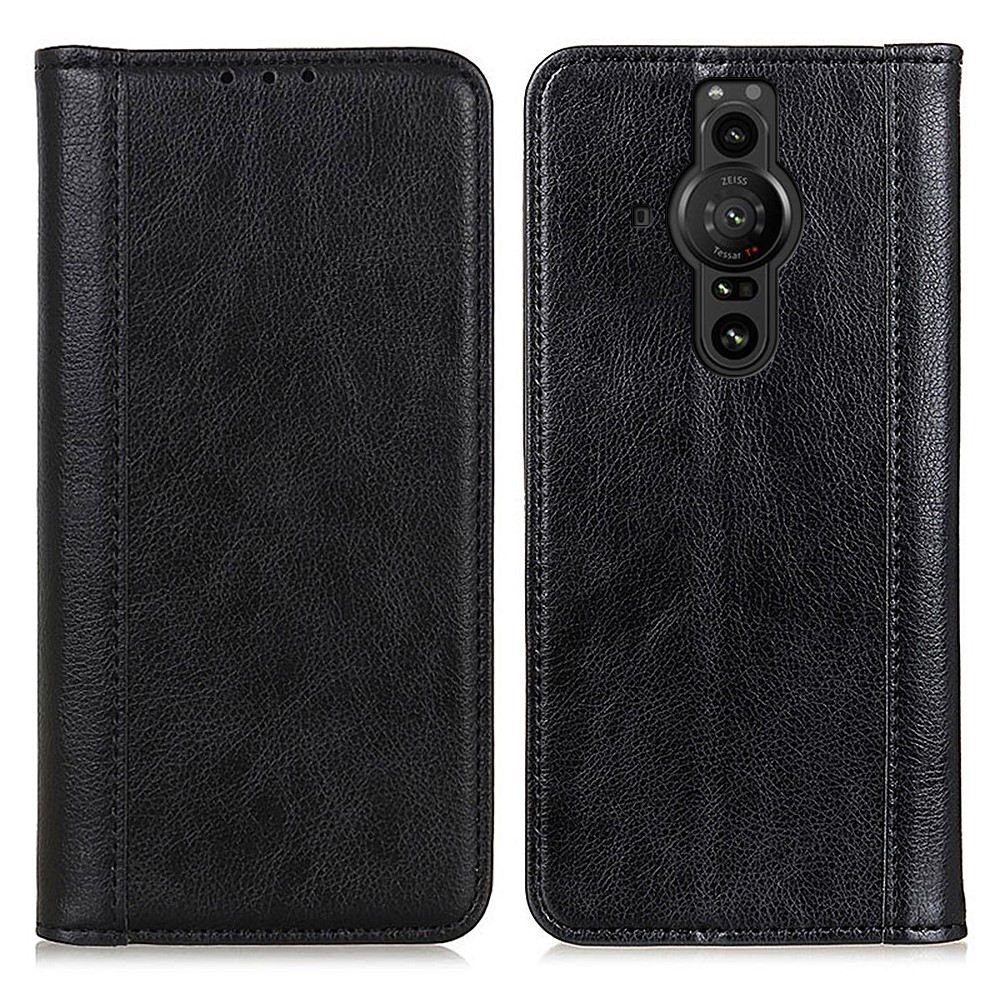 Magnetic Auto Closure Litchi Texture Split Leather Flip Wallet Stand Folio Case for Sony Xperia Pro-I - Black-1