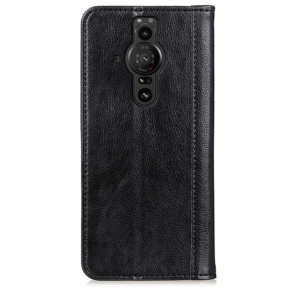 Magnetic Auto Closure Litchi Texture Split Leather Flip Wallet Stand Folio Case for Sony Xperia Pro-I - Black-3