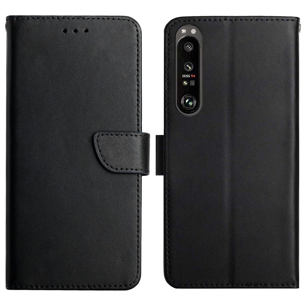 Smooth Touch Flip Phone Protector Genuine Leather Nappa Texture Multifunction Wallet Stand Good Protective Phone Case for Sony Xperia 5 III 5G - Black-1