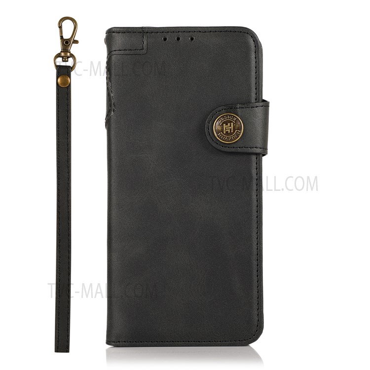 KHAZNEH PU Leather Wrist Strap Scratch-resistant Wallet Magnetic Closure Phone Case Shell with Stand for Sony Xperia Pro-I - Black-2