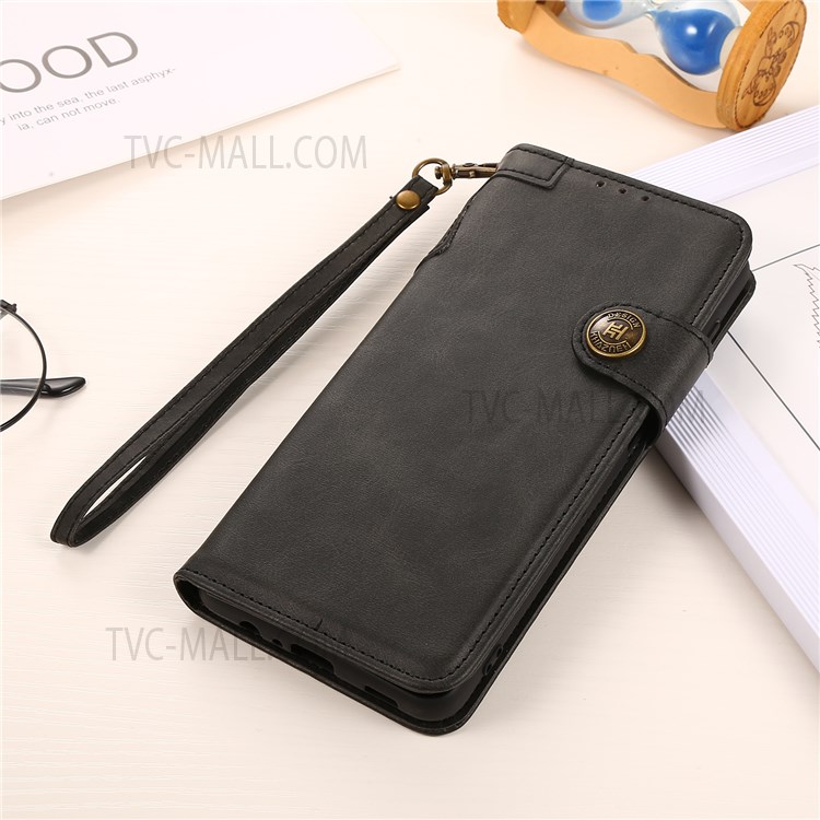 KHAZNEH PU Leather Wrist Strap Scratch-resistant Wallet Magnetic Closure Phone Case Shell with Stand for Sony Xperia Pro-I - Black-6