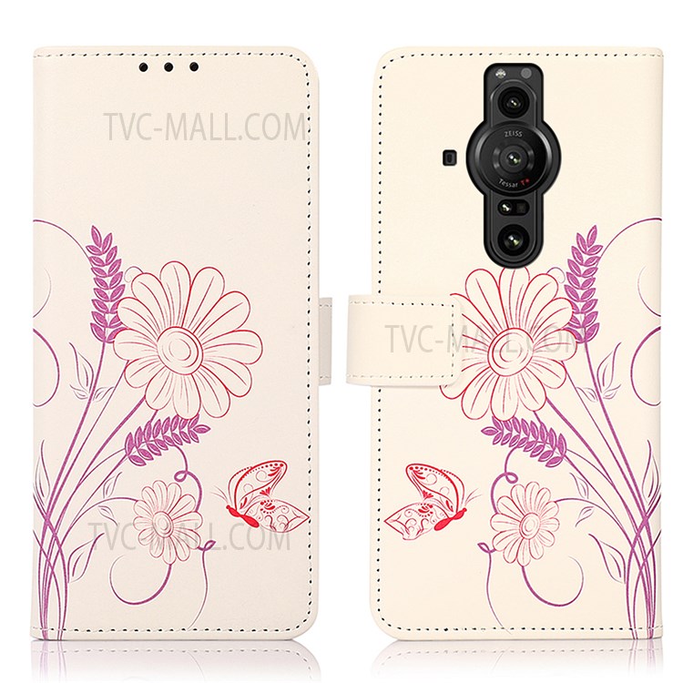 Pattern Printing Design PU Leather Flip Wallet Protective Case With Stand for Sony Xperia Pro-I - Butterfly and Flowers-1