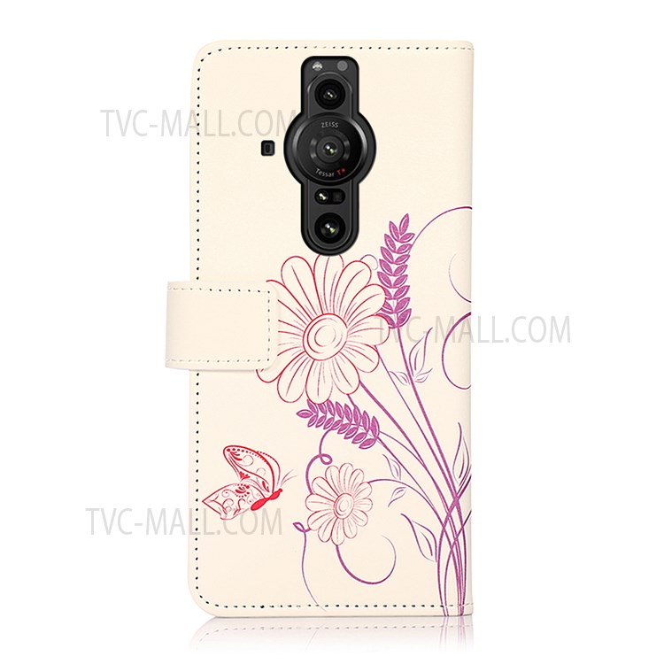 Pattern Printing Design PU Leather Flip Wallet Protective Case With Stand for Sony Xperia Pro-I - Butterfly and Flowers-3