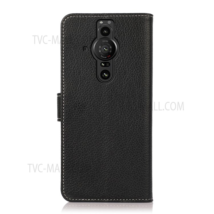 Litchi Texture Leather Phone Cover Non-slip Grip Stand Wallet Case Shell for Sony Xperia Pro-I - Black-3