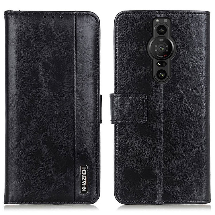 KHAZNEH PU Leather Magnetic Wallet Stand Case TPU Interior Protective Flip Cover for Sony Xperia Pro-I - Black-1