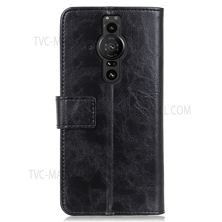 KHAZNEH PU Leather Magnetic Wallet Stand Case TPU Interior Protective Flip Cover for Sony Xperia Pro-I - Black-3
