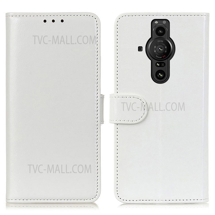 Photo Slot PU Leather Case Crazy Horse Texture Wallet Design Phone Cover Stand Shell for Sony Xperia Pro-I - White-1