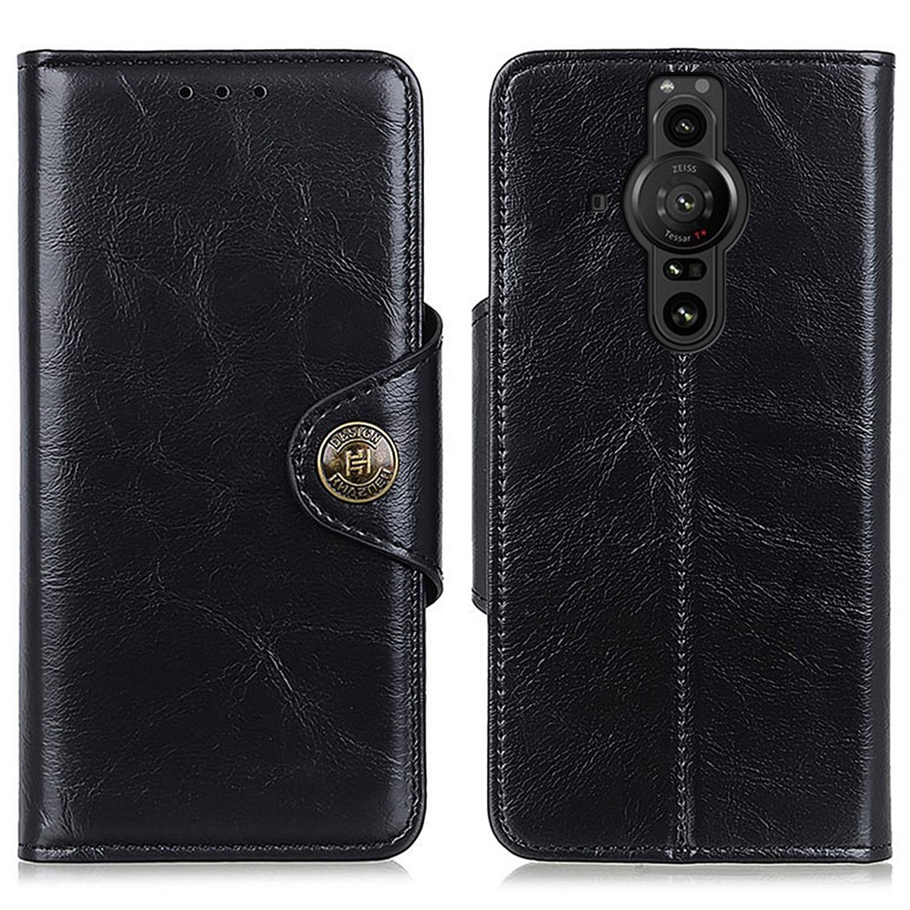 KHAZNEH PU Leather Flip Wallet Case Stand Magnetic Shockproof Protective Cover for Sony Xperia Pro-I - Black-1