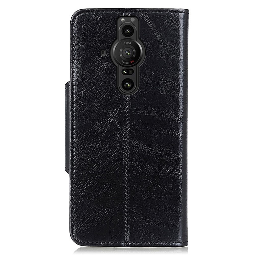 KHAZNEH PU Leather Flip Wallet Case Stand Magnetic Shockproof Protective Cover for Sony Xperia Pro-I - Black-3