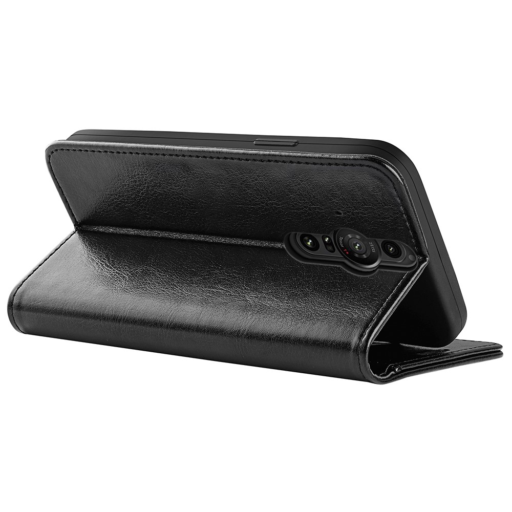 Supporting Stand Flip Case Crazy Horse Texture PU Leather Wallet Folio Cover with Magnetic Closure for Sony Xperia Pro-I - Black-6