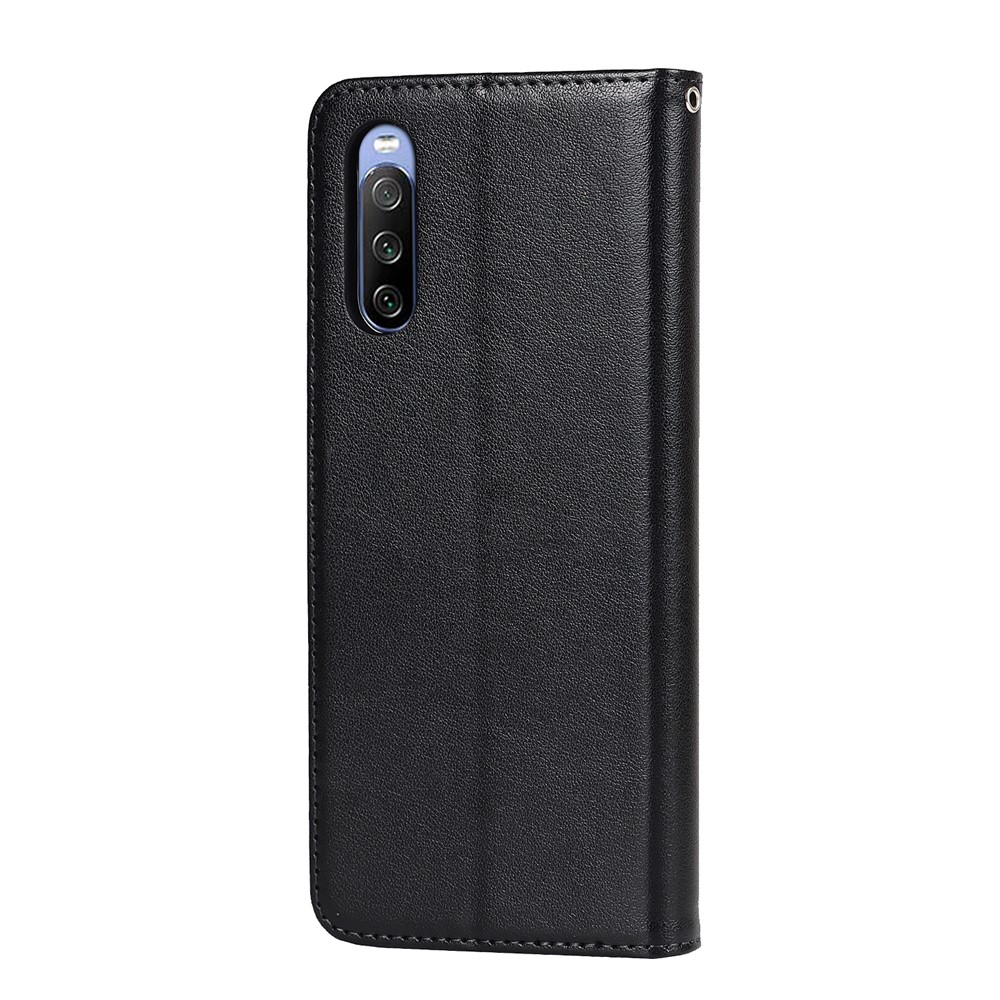Fall-proof R61 Texture Pattern Imprinting Felled Seam Design PU Leather Wallet Phone Cover Shell for Sony Xperia 10 III 5G/Xperia 10 III Lite - Black-3