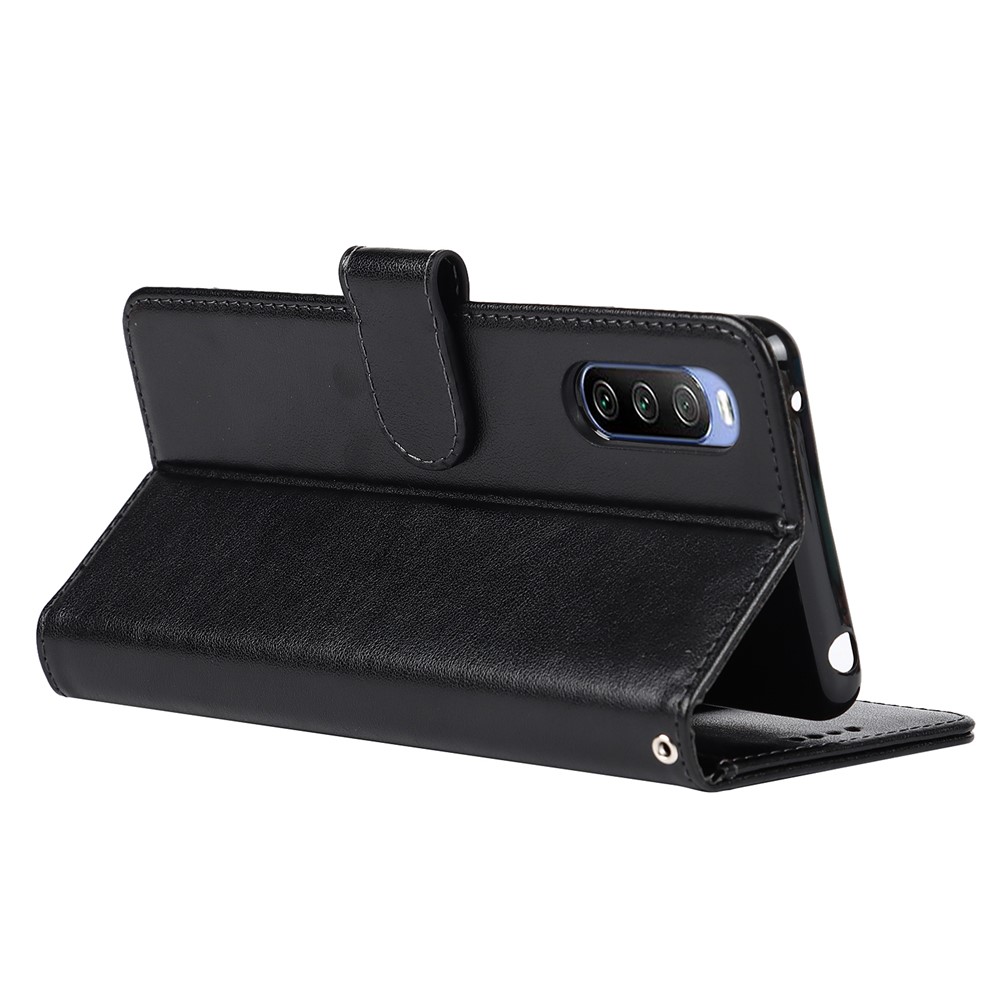 Fall-proof R61 Texture Pattern Imprinting Felled Seam Design PU Leather Wallet Phone Cover Shell for Sony Xperia 10 III 5G/Xperia 10 III Lite - Black-6