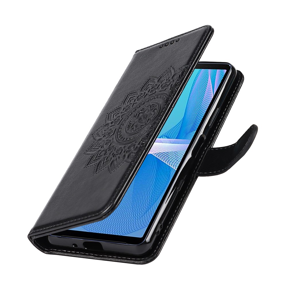 Fall-proof R61 Texture Pattern Imprinting Felled Seam Design PU Leather Wallet Phone Cover Shell for Sony Xperia 10 III 5G/Xperia 10 III Lite - Black-8