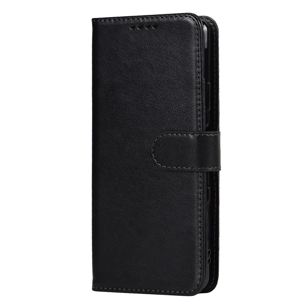 R61 Texture Felled Seam Phone Case PU Leather Anti-scratch Well-protected Wallet Stand Shell with Strap for Sony Xperia 10 III 5G/Xperia 10 III Lite - Black-2