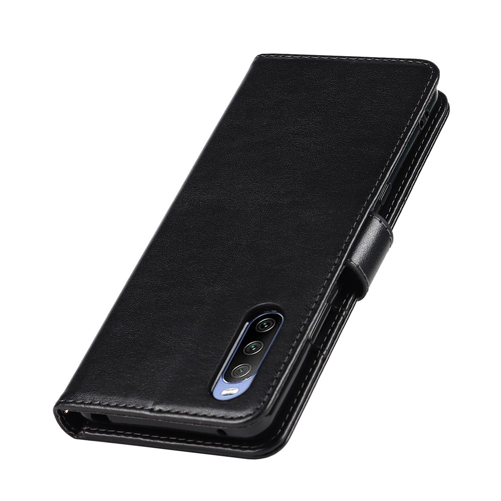 R61 Texture Felled Seam Phone Case PU Leather Anti-scratch Well-protected Wallet Stand Shell with Strap for Sony Xperia 10 III 5G/Xperia 10 III Lite - Black-7