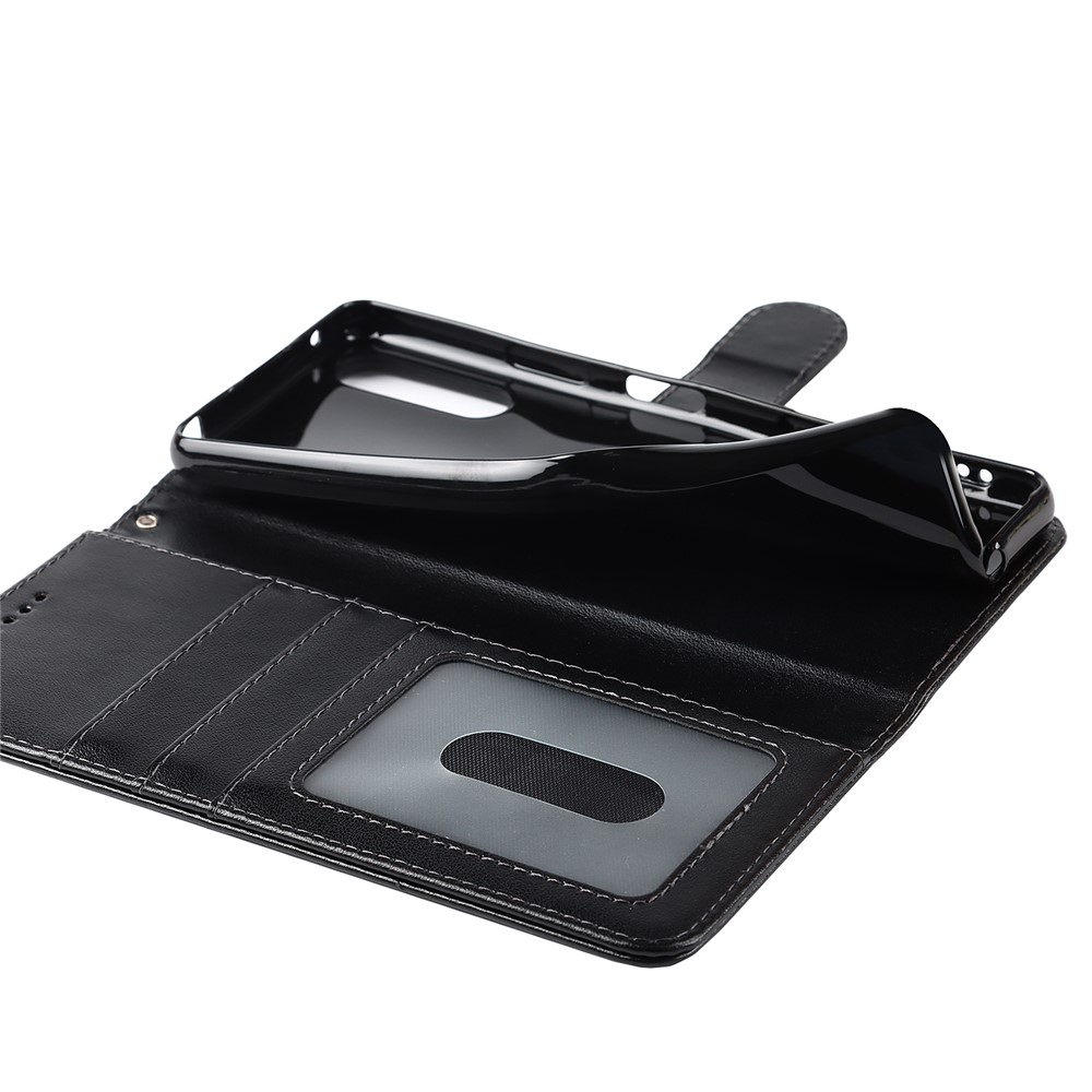 R61 Texture Felled Seam Phone Case PU Leather Anti-scratch Well-protected Wallet Stand Shell with Strap for Sony Xperia 10 III 5G/Xperia 10 III Lite - Black-9