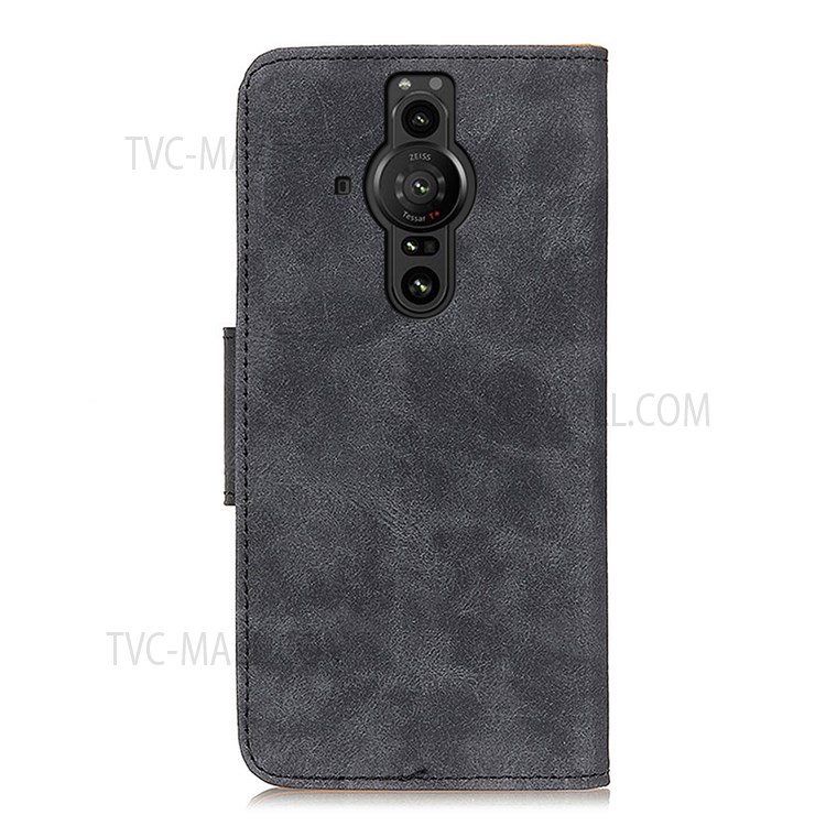 Retro Style Split Leather Scratch-resistant Anti-shock Stand Wallet Magnetic Closure Phone Cover Case for Sony Xperia Pro-I - Grey-3
