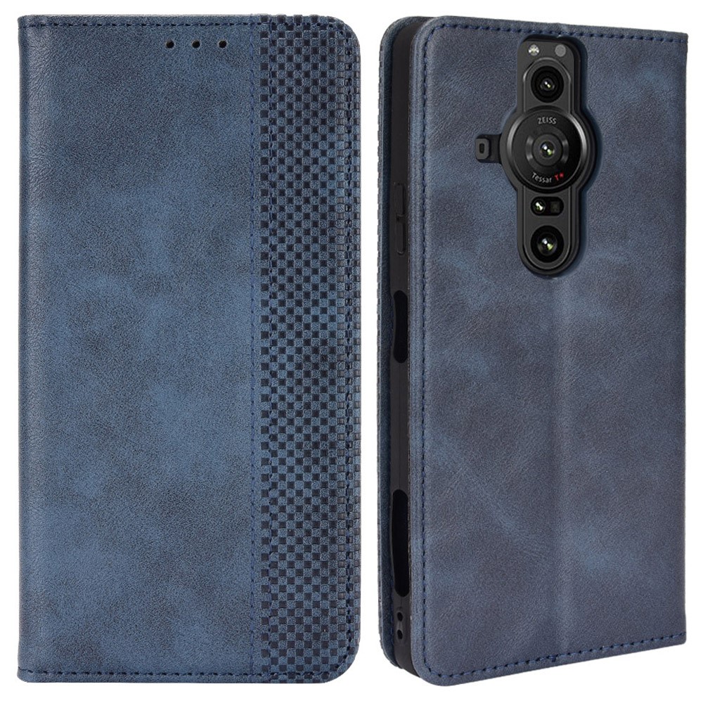 Mosaic Border Pattern Splicing Retro Shockproof Leather Wallet Stand Protective Case for Sony Xperia Pro-I - Blue-1
