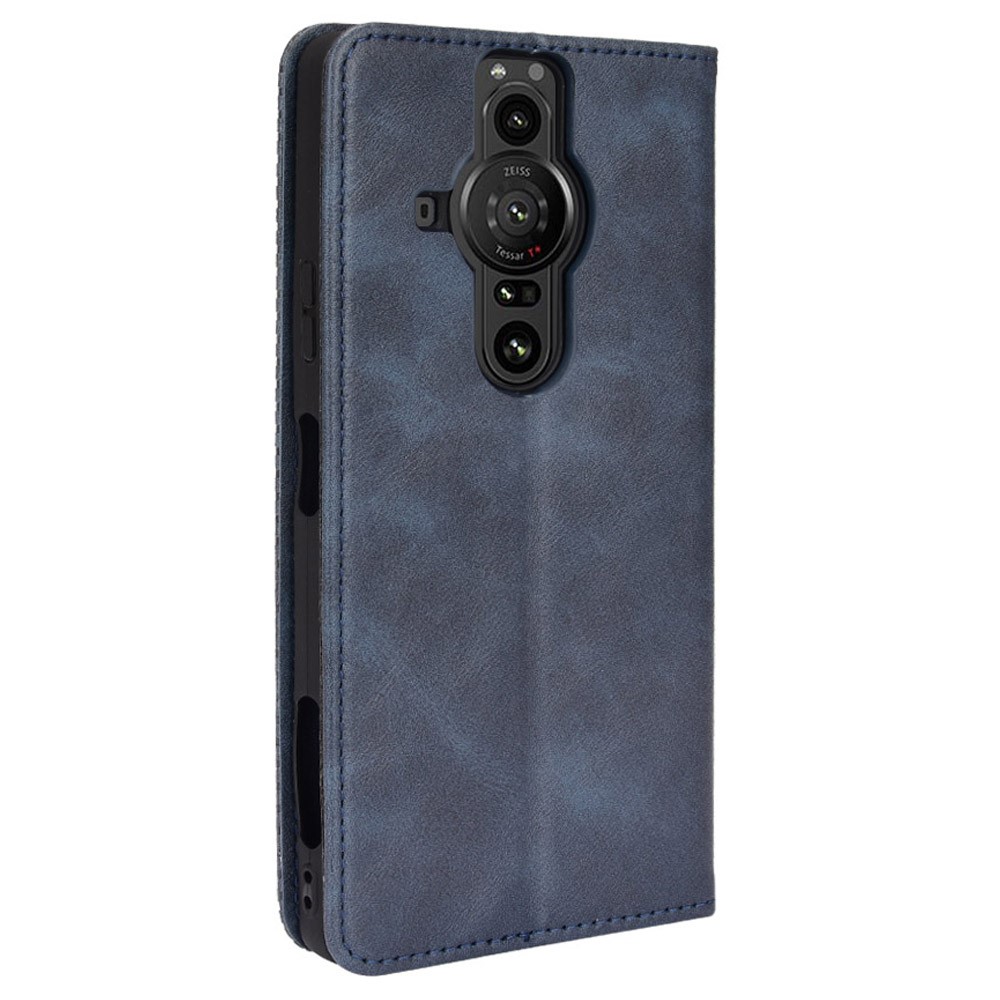 Mosaic Border Pattern Splicing Retro Shockproof Leather Wallet Stand Protective Case for Sony Xperia Pro-I - Blue-3
