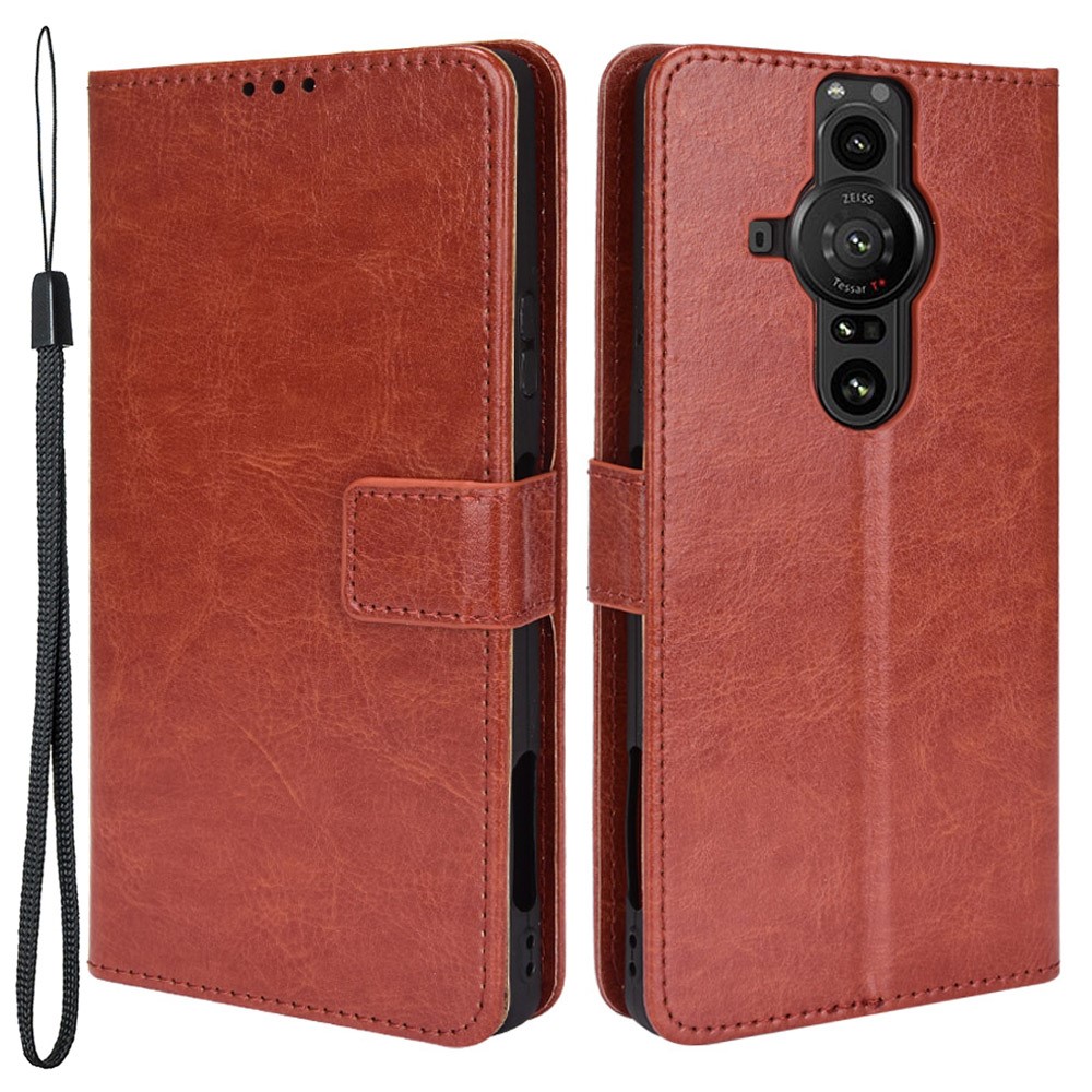 Crazy Horse Texture Case Anti-drop PU Leather Wallet Full Protection Cover with Strap for Sony Xperia Pro-I - Brown-1