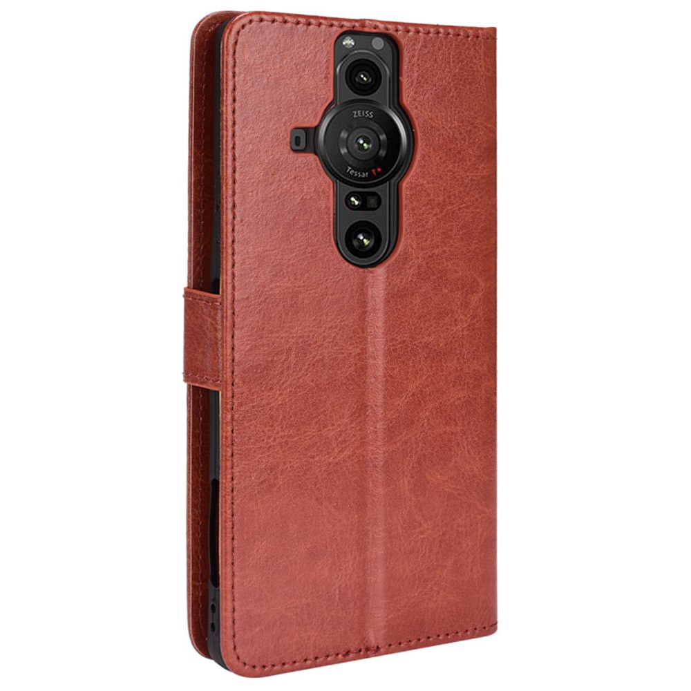 Crazy Horse Texture Case Anti-drop PU Leather Wallet Full Protection Cover with Strap for Sony Xperia Pro-I - Brown-3