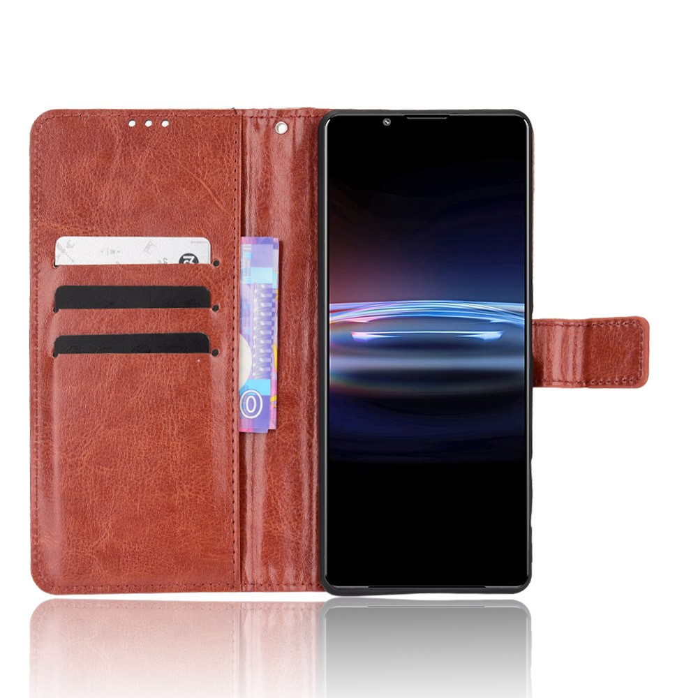 Crazy Horse Texture Case Anti-drop PU Leather Wallet Full Protection Cover with Strap for Sony Xperia Pro-I - Brown-4