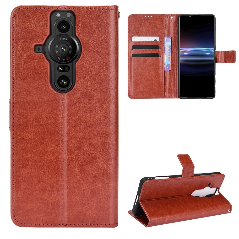 Crazy Horse Texture Case Anti-drop PU Leather Wallet Full Protection Cover with Strap for Sony Xperia Pro-I - Brown-6