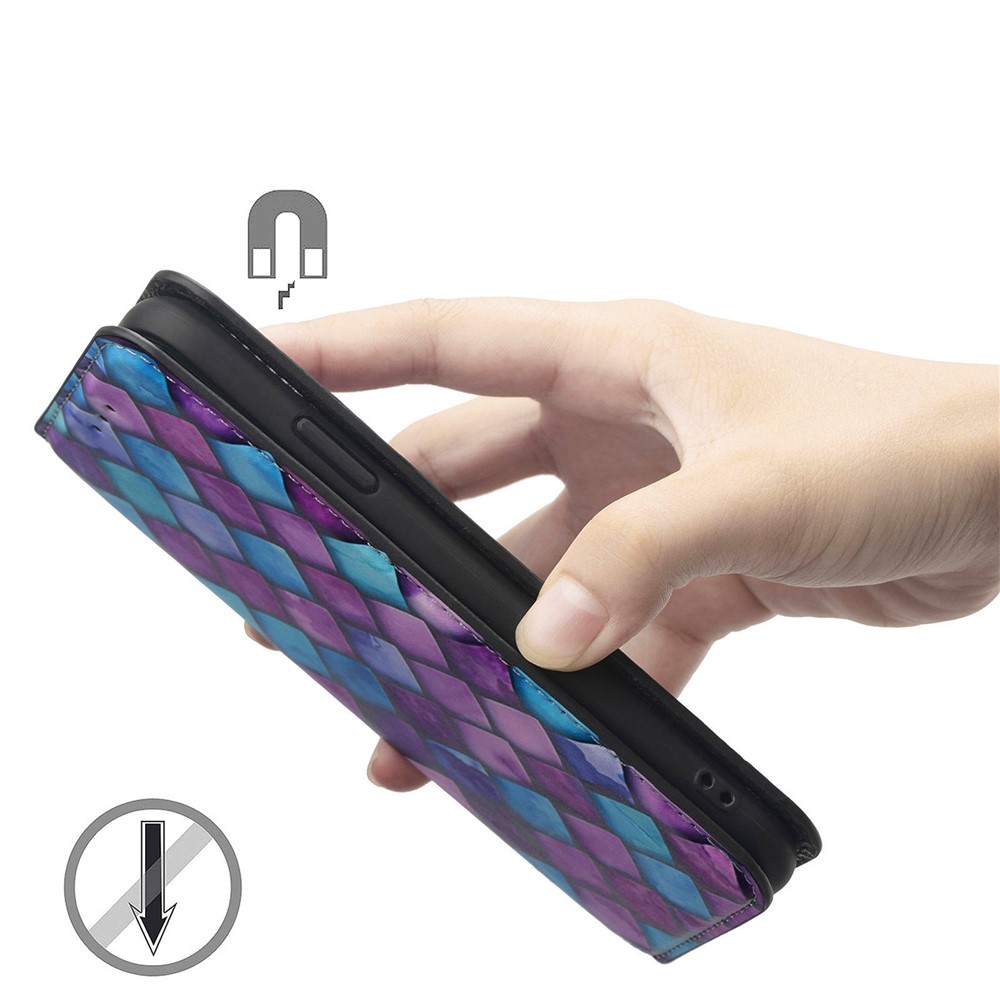 CASENEO 001 Series Pattern Printing Phone Case Drop-proof Automatic Closing RFID Blocking Function Leather Wallet Phone Stand Cover for Sony Xperia 5 III 5G - Purple Scale-11