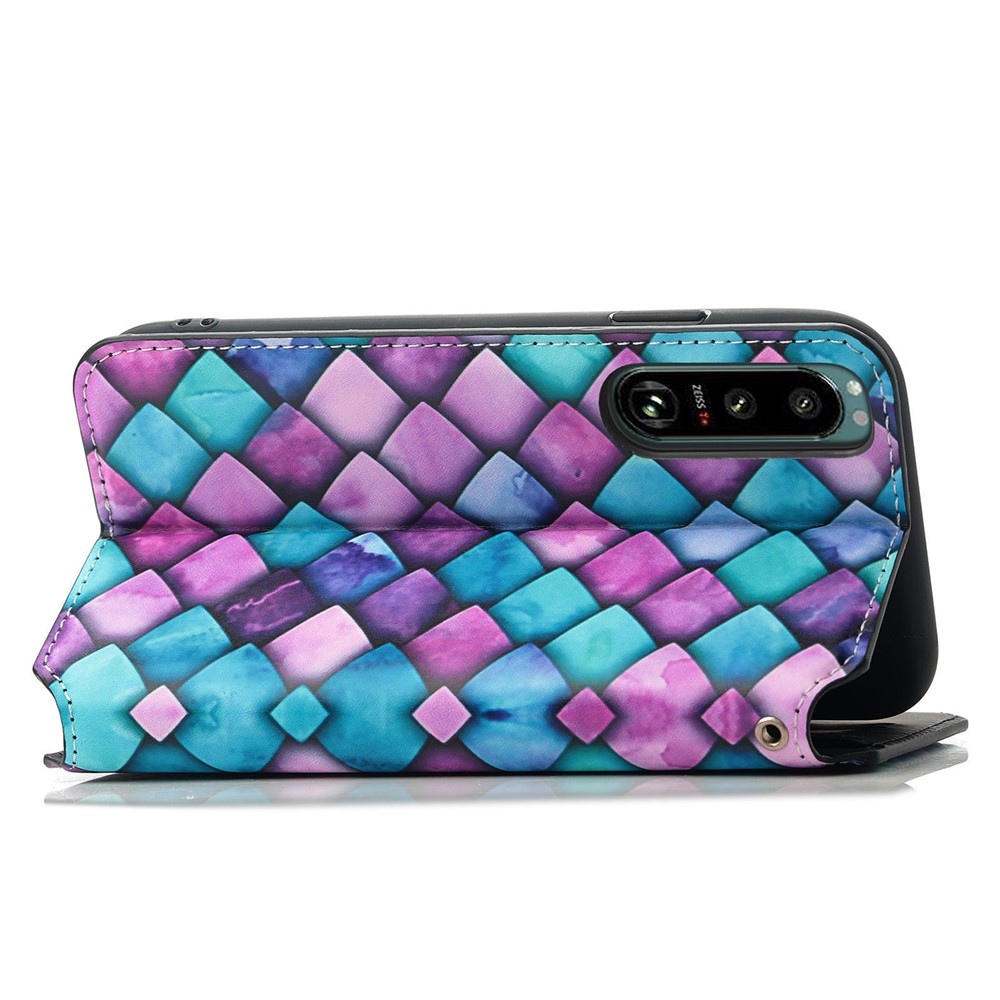CASENEO 001 Series Pattern Printing Phone Case Drop-proof Automatic Closing RFID Blocking Function Leather Wallet Phone Stand Cover for Sony Xperia 5 III 5G - Purple Scale-5