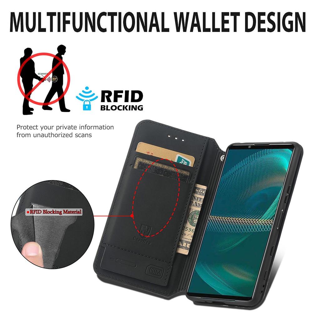CASENEO 001 Series Pattern Printing Phone Case Drop-proof Automatic Closing RFID Blocking Function Leather Wallet Phone Stand Cover for Sony Xperia 5 III 5G - Purple Scale-6