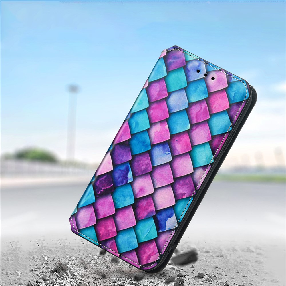 CASENEO 001 Series Pattern Printing Phone Case Drop-proof Automatic Closing RFID Blocking Function Leather Wallet Phone Stand Cover for Sony Xperia 5 III 5G - Purple Scale-9