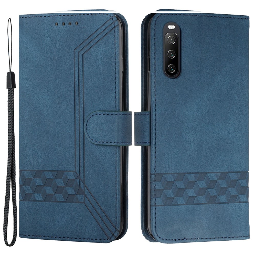 YX0010 Rhombus Lines Imprinting Magnetic Clasp Skin-touch Feel Leather Flip Cover + Soft Inner Shell Stand Wallet Cellphone Protector Case for Sony Xperia 10 III 5G/10 III Lite - Blue-1